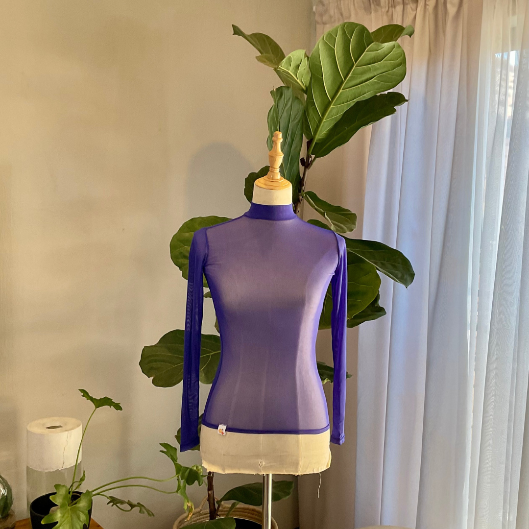 Mesh Mock Neck Top Cobalt Blue