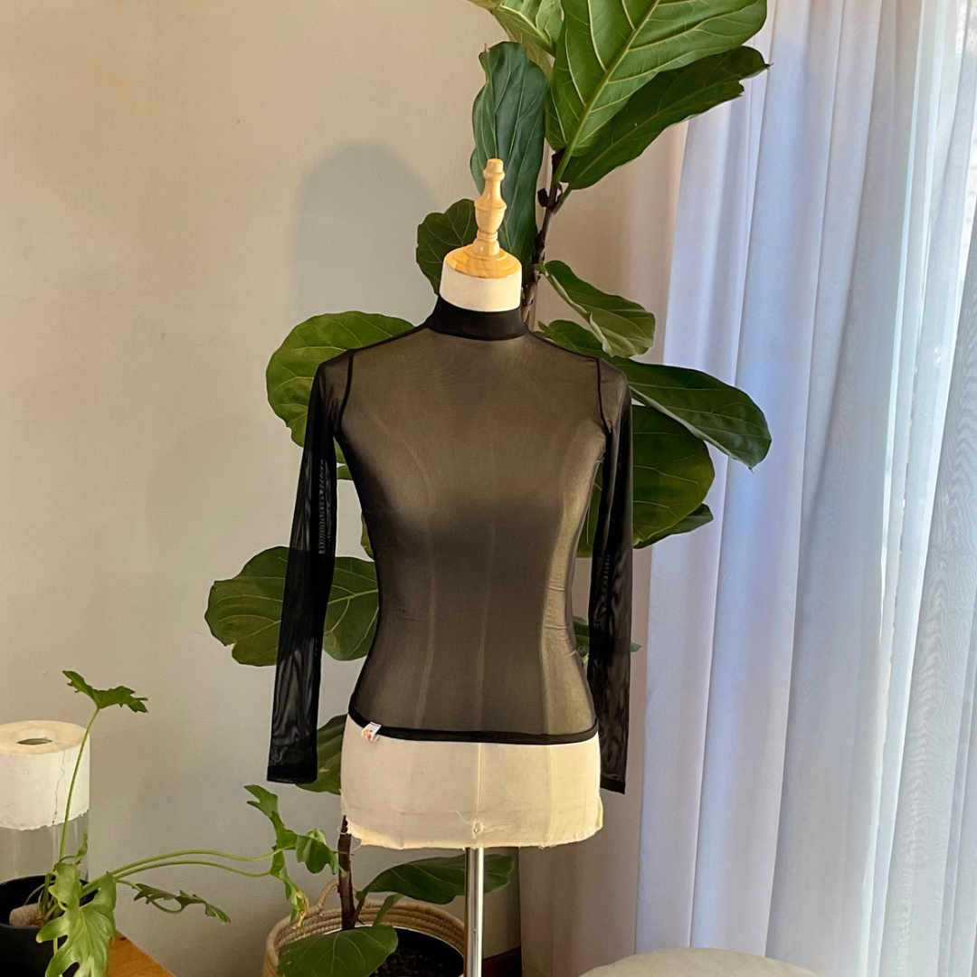 Mesh Mock Neck Top Black
