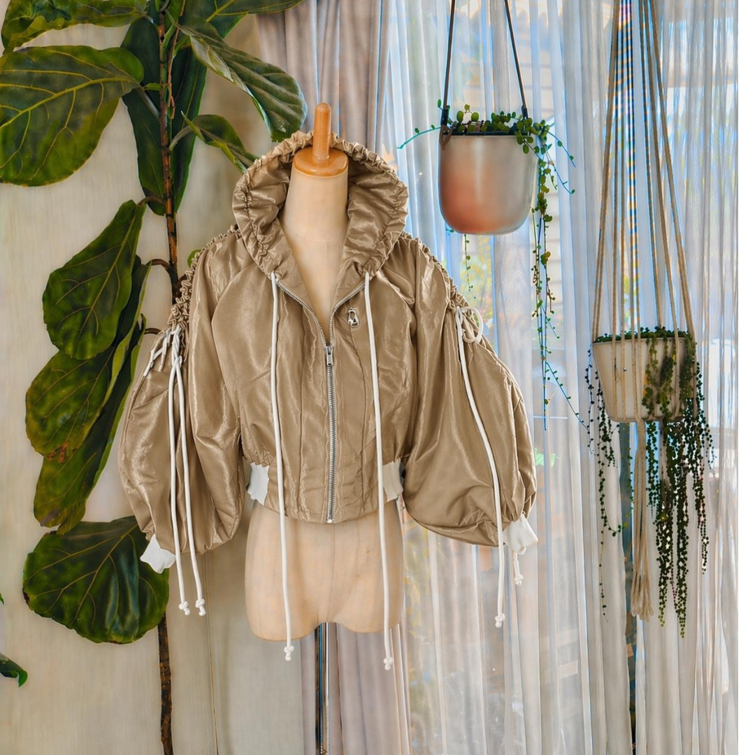 Skadi Cropped Bomber Jacket Caramel and White