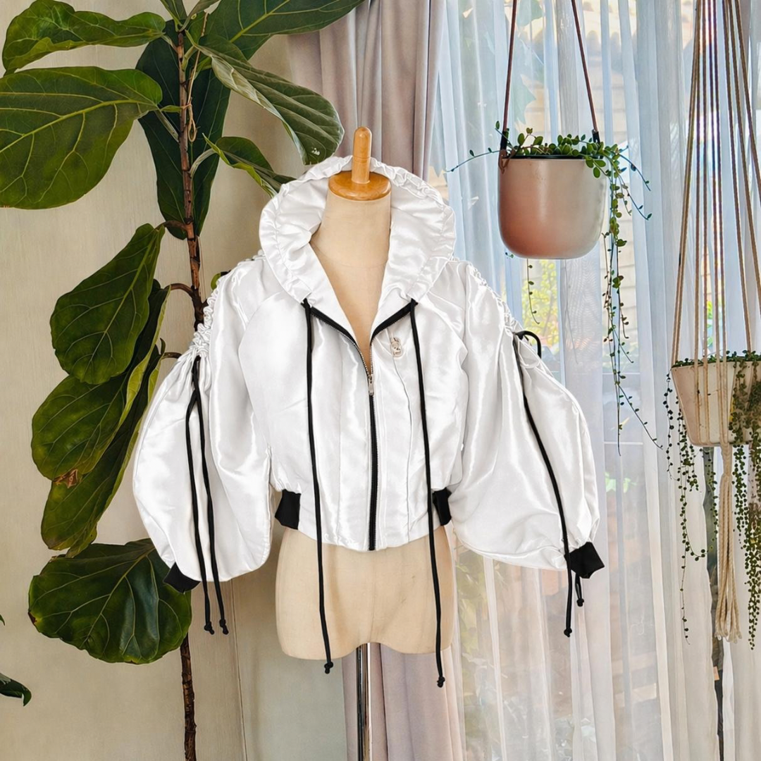 Skadi Cropped Bomber Jacket White and Black