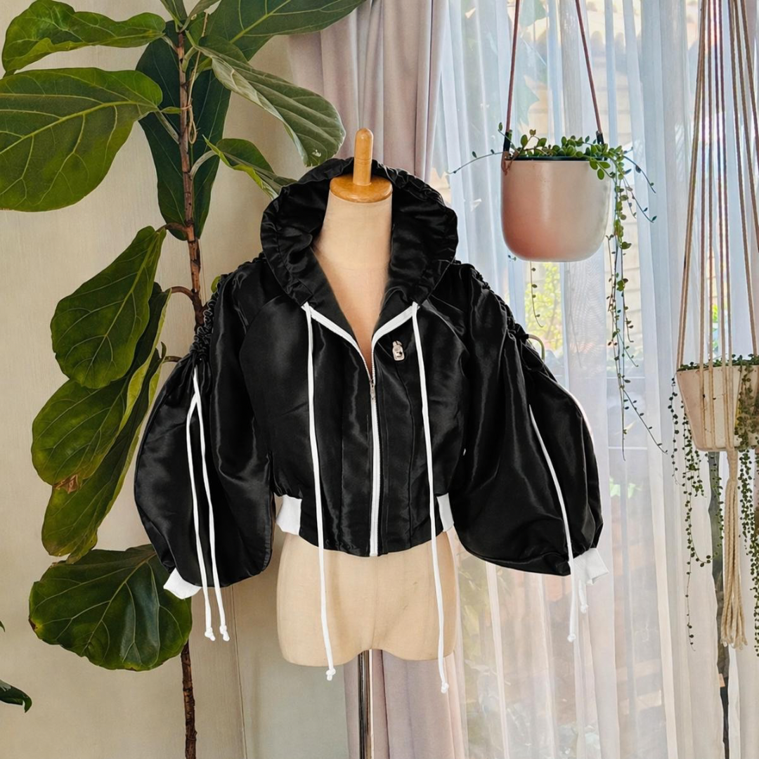 Skadi Cropped Bomber Jacket Black and White
