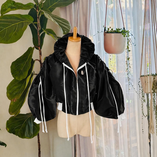 Skadi Cropped Bomber Jacket Black and White