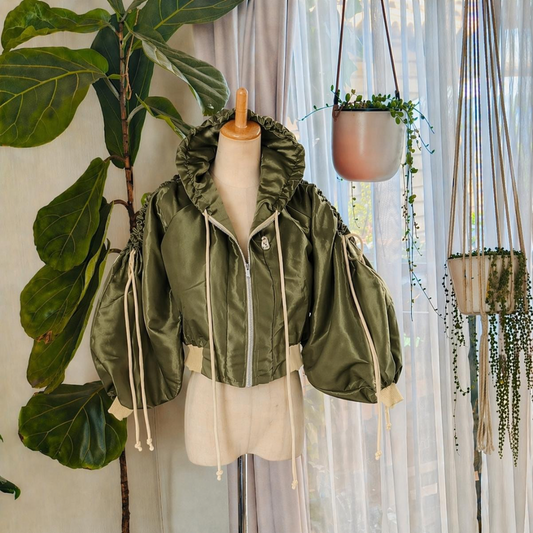 Skadi Cropped Bomber Jacket Khaki Green and Cream